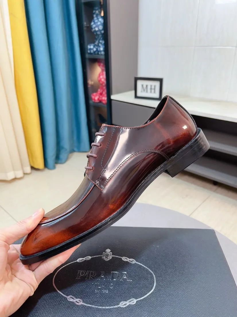 Men's shoes 💰560🌹🌹[Prada leather shoes] Top purchasing agency Original imported Italian custom-made cowhide leather surface, ➕Fully imported water-dyed breathable cowhide lining, original factory special molded sole, super comfortable, size: 38-44
